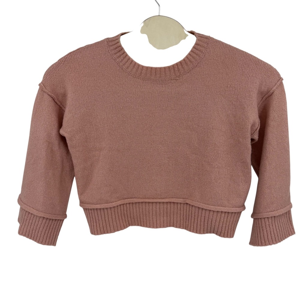 Double Zero Pullover Sweater Women Small Pink Cropped Raw Edge Boxy Cozy